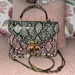 Stylish Green and Pink Snake Print Women's Bag